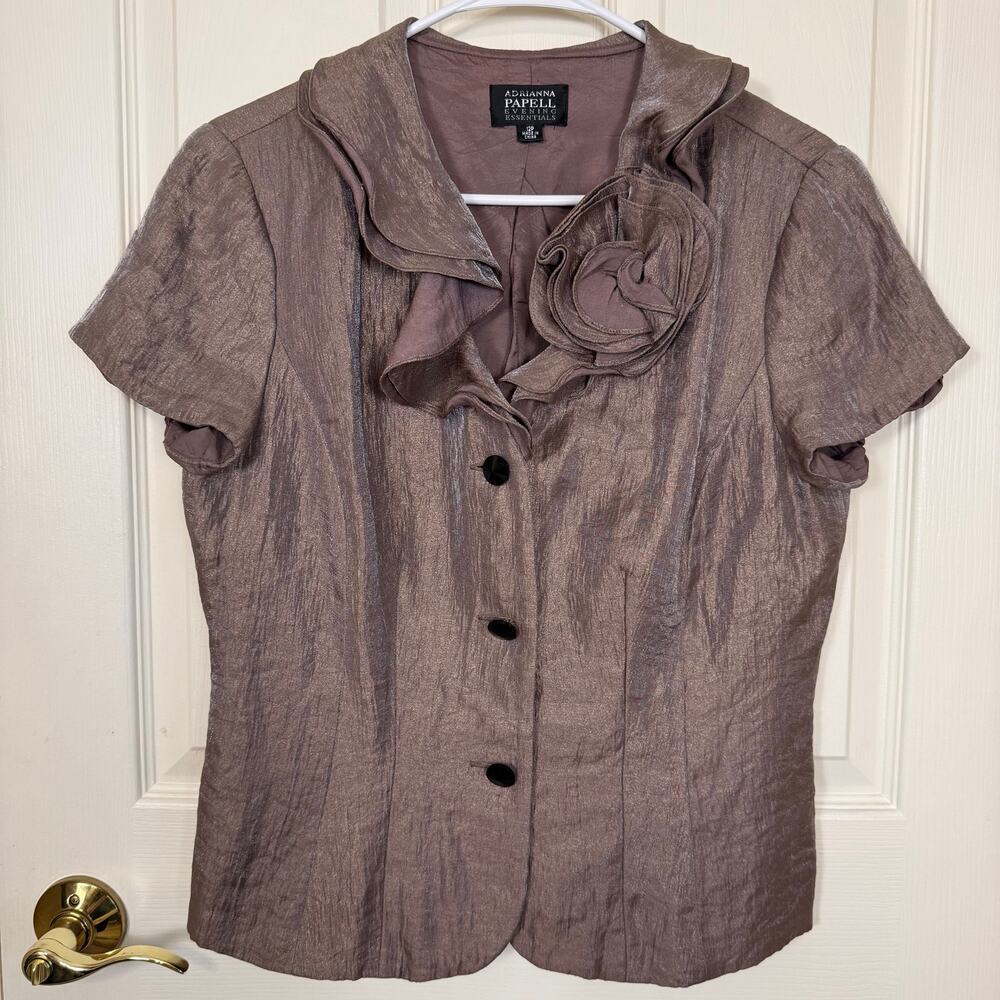 Adrianna Papell Mauve Ruffled Evening Jacket Ruffles Rose Formal 12P EUC - Picture 6 of 10